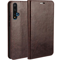 Leather Case Stands Flip Cover T01 Holder for Huawei Honor 20 Brown