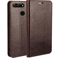Leather Case Stands Flip Cover T01 Holder for Huawei Honor V20 Brown