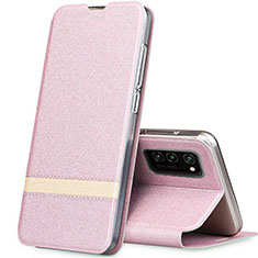 Leather Case Stands Flip Cover T01 Holder for Huawei Honor View 30 5G Rose Gold
