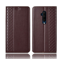 Leather Case Stands Flip Cover T01 Holder for OnePlus 7T Pro Brown