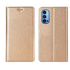 Leather Case Stands Flip Cover T01 Holder for Oppo Reno4 5G Gold