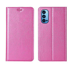 Leather Case Stands Flip Cover T01 Holder for Oppo Reno4 5G Pink