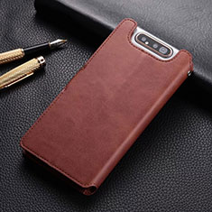 Leather Case Stands Flip Cover T01 Holder for Samsung Galaxy A80 Brown