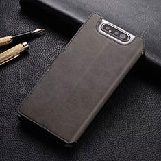 Leather Case Stands Flip Cover T01 Holder for Samsung Galaxy A80 Gray