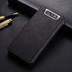 Leather Case Stands Flip Cover T01 Holder for Samsung Galaxy A90 4G Black