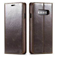 Leather Case Stands Flip Cover T01 Holder for Samsung Galaxy S10 5G Brown