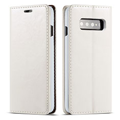 Leather Case Stands Flip Cover T01 Holder for Samsung Galaxy S10 5G White
