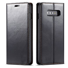 Leather Case Stands Flip Cover T01 Holder for Samsung Galaxy S10 Black