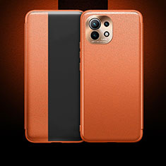 Leather Case Stands Flip Cover T01 Holder for Xiaomi Mi 11 Lite 4G Orange