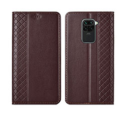 Leather Case Stands Flip Cover T01 Holder for Xiaomi Redmi Note 9 Brown