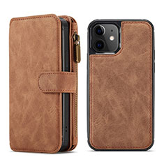 Leather Case Stands Flip Cover T02 Holder for Apple iPhone 12 Mini Brown