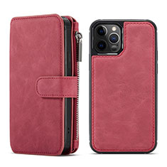 Leather Case Stands Flip Cover T02 Holder for Apple iPhone 12 Pro Max Red