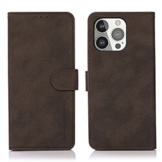 Leather Case Stands Flip Cover T02 Holder for Apple iPhone 14 Pro Max Brown
