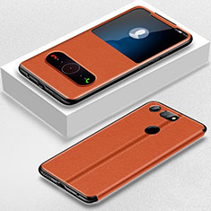 Leather Case Stands Flip Cover T02 Holder for Huawei Honor V20 Orange