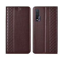 Leather Case Stands Flip Cover T02 Holder for Huawei Nova 6 Brown