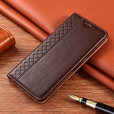 Leather Case Stands Flip Cover T02 Holder for Huawei Nova 8 SE 5G Brown