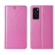 Leather Case Stands Flip Cover T02 Holder for Huawei P40 Pink