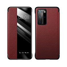 Leather Case Stands Flip Cover T02 Holder for Huawei P40 Pro Red Wine