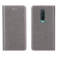 Leather Case Stands Flip Cover T02 Holder for OnePlus 8 Gray