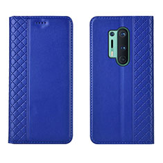 Leather Case Stands Flip Cover T02 Holder for OnePlus 8 Pro Blue