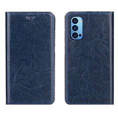 Leather Case Stands Flip Cover T02 Holder for Oppo Reno4 5G Blue