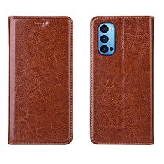 Leather Case Stands Flip Cover T02 Holder for Oppo Reno4 5G Brown