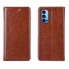 Leather Case Stands Flip Cover T02 Holder for Oppo Reno4 Pro 5G Brown