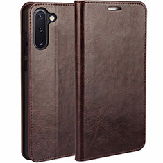 Leather Case Stands Flip Cover T02 Holder for Samsung Galaxy Note 10 Brown