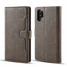Leather Case Stands Flip Cover T02 Holder for Samsung Galaxy Note 10 Plus 5G Gray