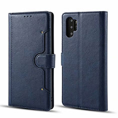 Leather Case Stands Flip Cover T02 Holder for Samsung Galaxy Note 10 Plus Blue