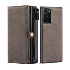 Leather Case Stands Flip Cover T02 Holder for Samsung Galaxy Note 20 Ultra 5G Brown