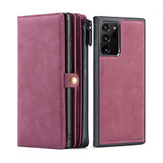 Leather Case Stands Flip Cover T02 Holder for Samsung Galaxy Note 20 Ultra 5G Red Wine
