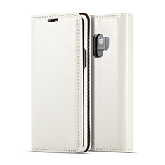 Leather Case Stands Flip Cover T02 Holder for Samsung Galaxy S9 White