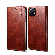 Leather Case Stands Flip Cover T02 Holder for Xiaomi Mi 11 5G Brown