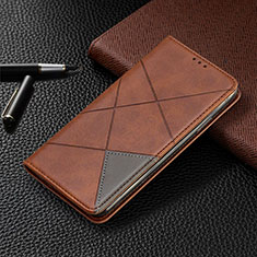 Leather Case Stands Flip Cover T02 Holder for Xiaomi Redmi Note 9 Pro Max Brown