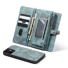 Leather Case Stands Flip Cover T03 Holder for Apple iPhone 12 Mini Cyan