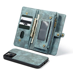 Leather Case Stands Flip Cover T03 Holder for Apple iPhone 12 Pro Max Cyan
