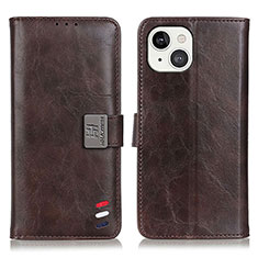 Leather Case Stands Flip Cover T03 Holder for Apple iPhone 14 Brown