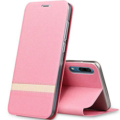 Leather Case Stands Flip Cover T03 Holder for Huawei P20 Rose Gold