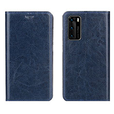 Leather Case Stands Flip Cover T03 Holder for Huawei P40 Blue