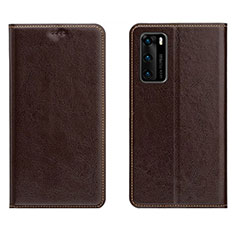 Leather Case Stands Flip Cover T03 Holder for Huawei P40 Brown