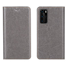 Leather Case Stands Flip Cover T03 Holder for Huawei P40 Gray