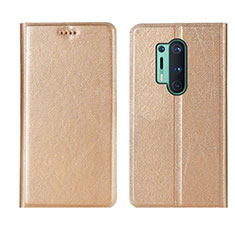 Leather Case Stands Flip Cover T03 Holder for OnePlus 8 Pro Gold