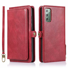 Leather Case Stands Flip Cover T03 Holder for Samsung Galaxy Note 20 5G Red