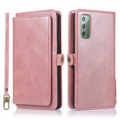 Leather Case Stands Flip Cover T03 Holder for Samsung Galaxy Note 20 5G Rose Gold