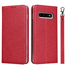 Leather Case Stands Flip Cover T03 Holder for Samsung Galaxy S10 5G Red
