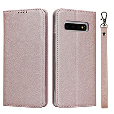 Leather Case Stands Flip Cover T03 Holder for Samsung Galaxy S10 5G Rose Gold
