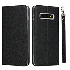 Leather Case Stands Flip Cover T03 Holder for Samsung Galaxy S10 Black