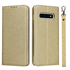 Leather Case Stands Flip Cover T03 Holder for Samsung Galaxy S10 Gold