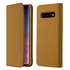 Leather Case Stands Flip Cover T03 Holder for Samsung Galaxy S10 Plus Orange